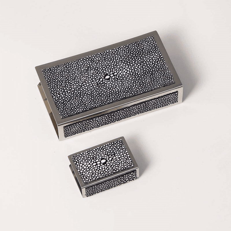 Large Match Box Holder, 13 x 7cm, Charcoal Shagreen