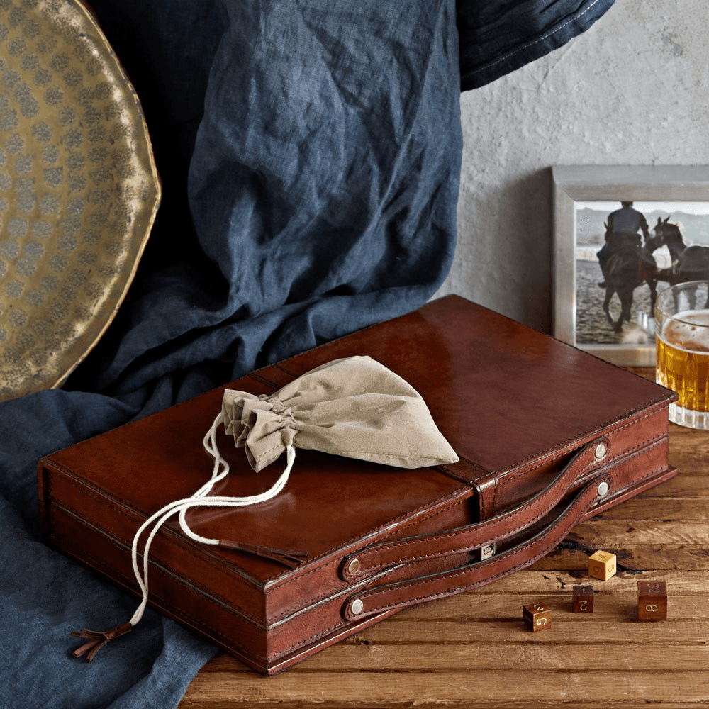 Backgammon set, W23 x D39cm, Tan Leather