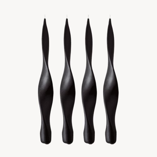 Image showing the Ribbon Set of 4 Dinner Candles, H30cm, Black product.