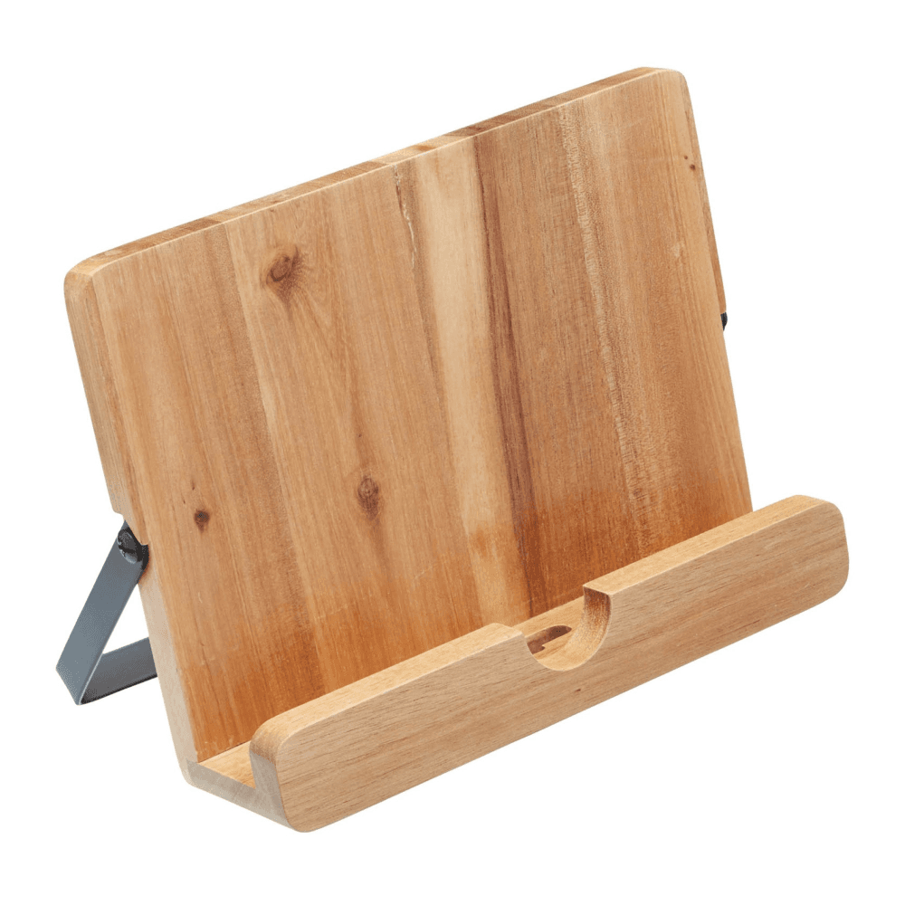 Natural Elements Cookbook/tablet stand, Wood With Black Metal Stand