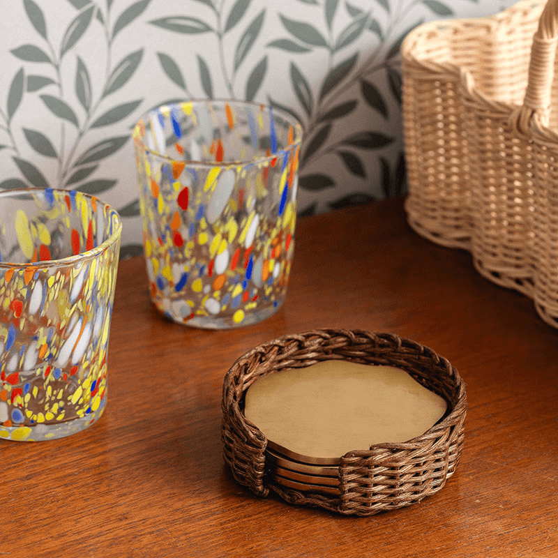 Wavy Set of 4 Brass Coasters, Natural