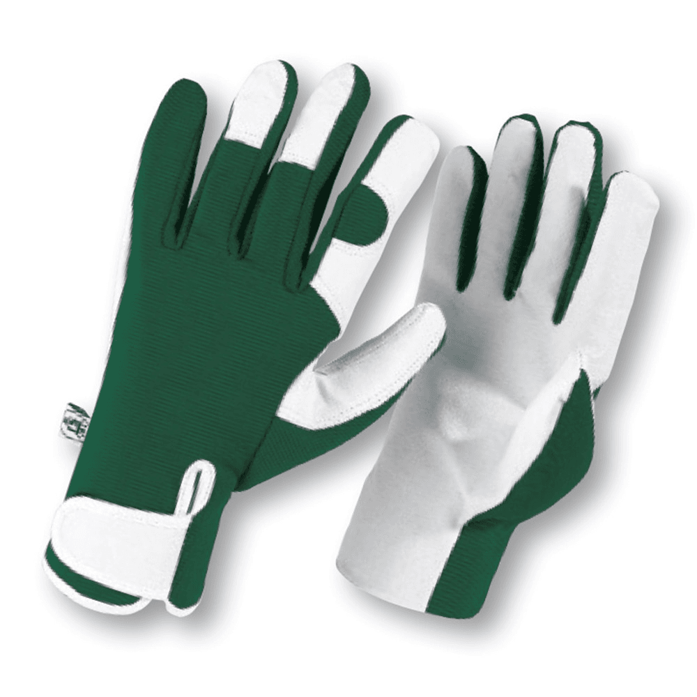 Leather palm gloves, small, Green/White