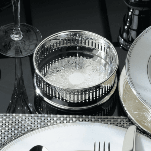 Image showing the Bottle coaster with roll chased metal base, Silver Plate product.