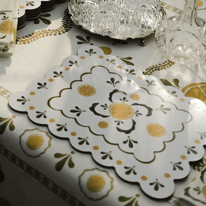 Bell Hutley Scalloped Table Mat, 38cm x 29cm, Lemon