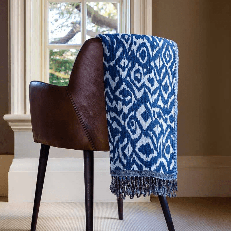 Midnight Ikat Wool Throw, 150 x 200cm, Navy/Taupe