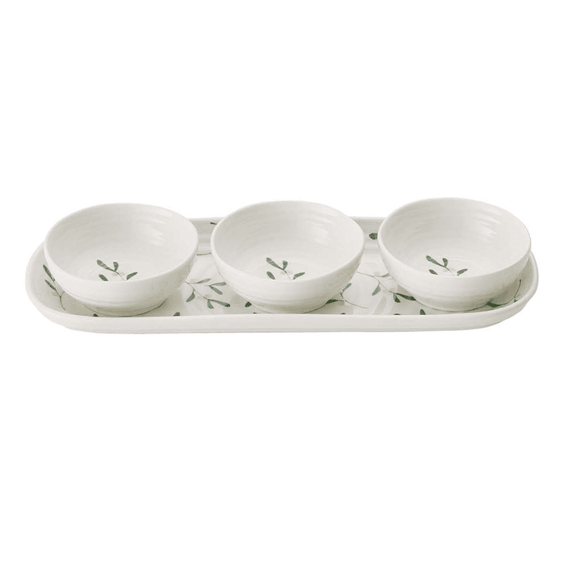 Mistletoe Serving bowl set, L27.5 x W10cm, White/ Green