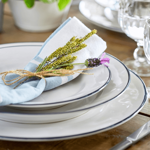 Image showing the Beja Set of 6 dinner plates, 28cm, White With Blue Rim product.