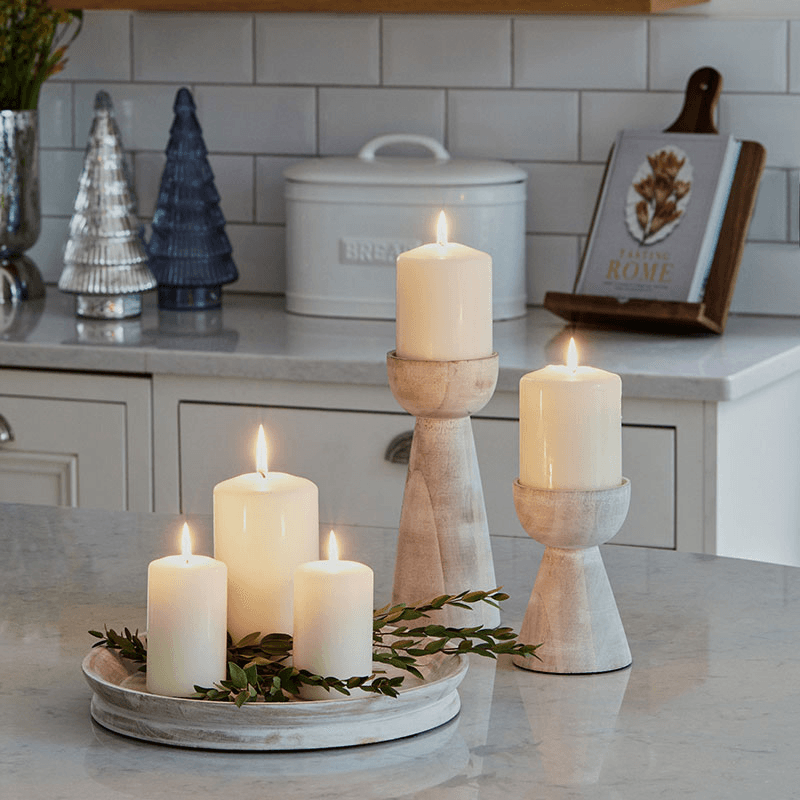 Padstow Set of 2 Candle Holders, White Wash