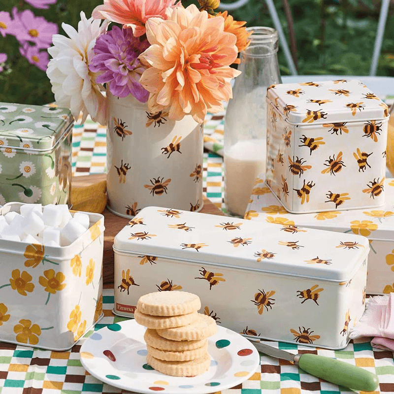 Bees String Tin, 11cm  x 11cm, Yellow
