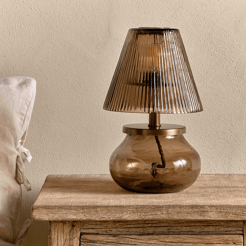 Dimalai Recycled Glass Table Lamp, H26cm, Brown Smoke