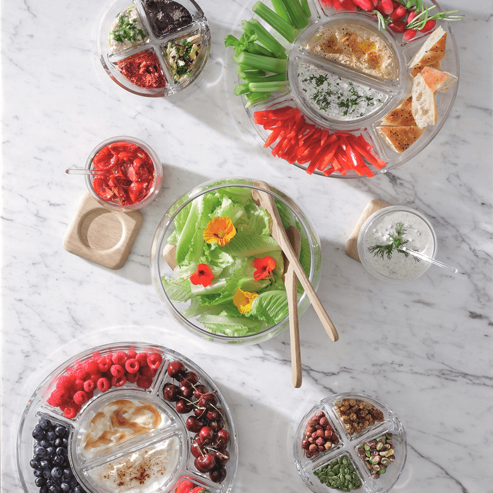 Serve Salad set & oak base, 18cm