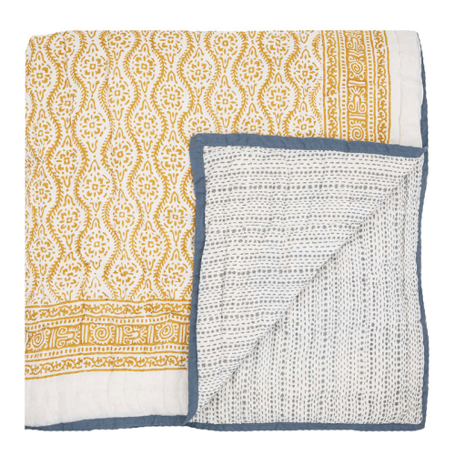 Image showing the Floral Star Double Quilt, Yellow Blue product.