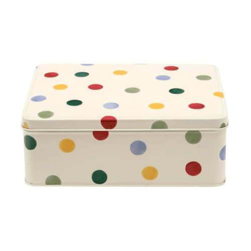 Image showing the Polka Dot Deep Rectangular tin, 19cm x 15cm x 7cm product.