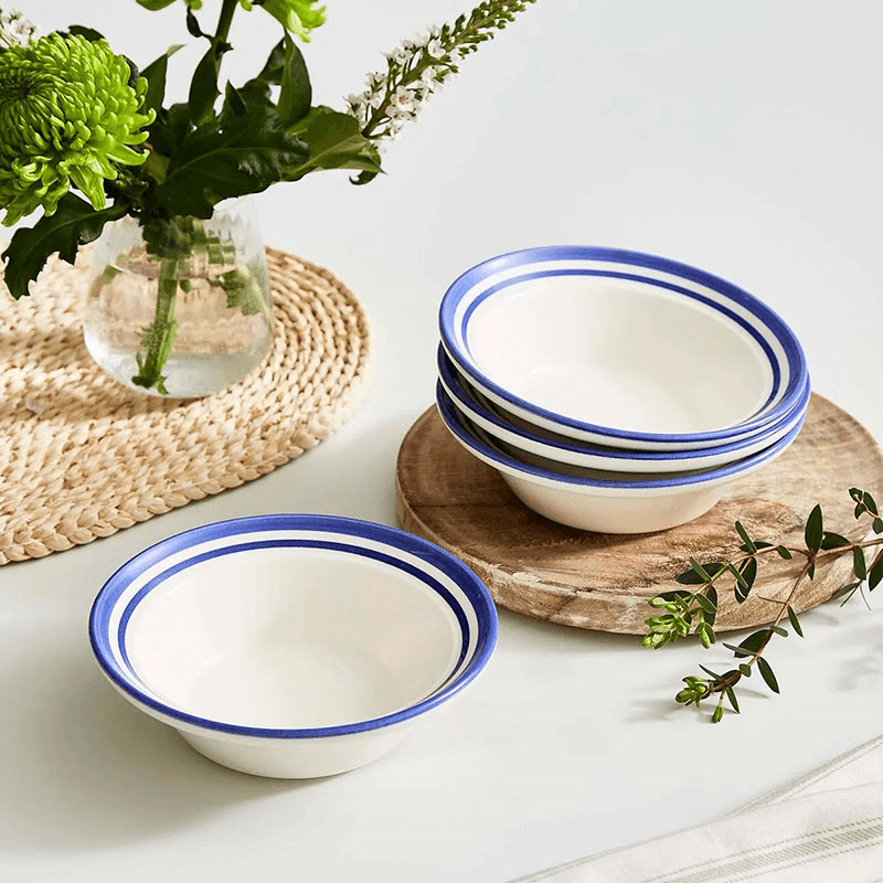 Potter's Stripe Set of 4 Oatmeal Bowls, D16.5cm, Blue