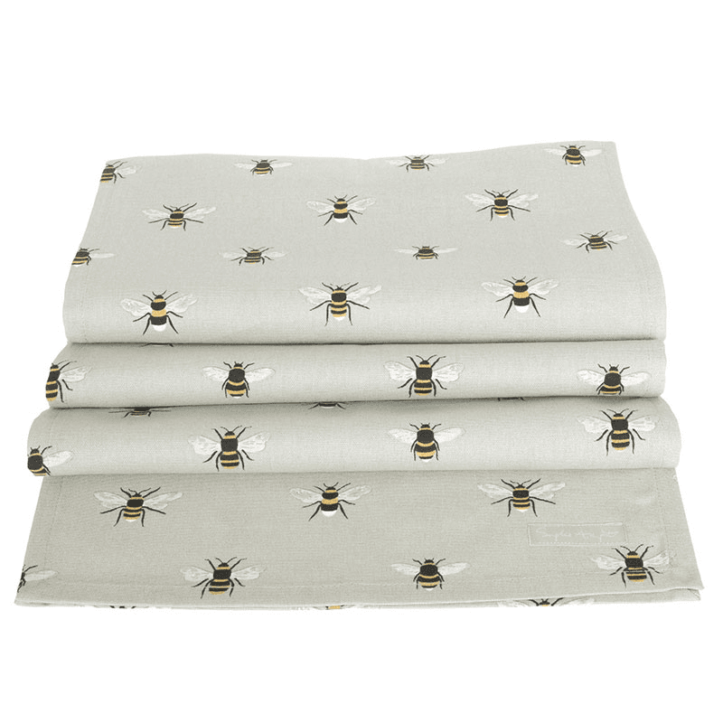 Bees Linen Table Runner, 35 x 280cm, Natural, Yellow