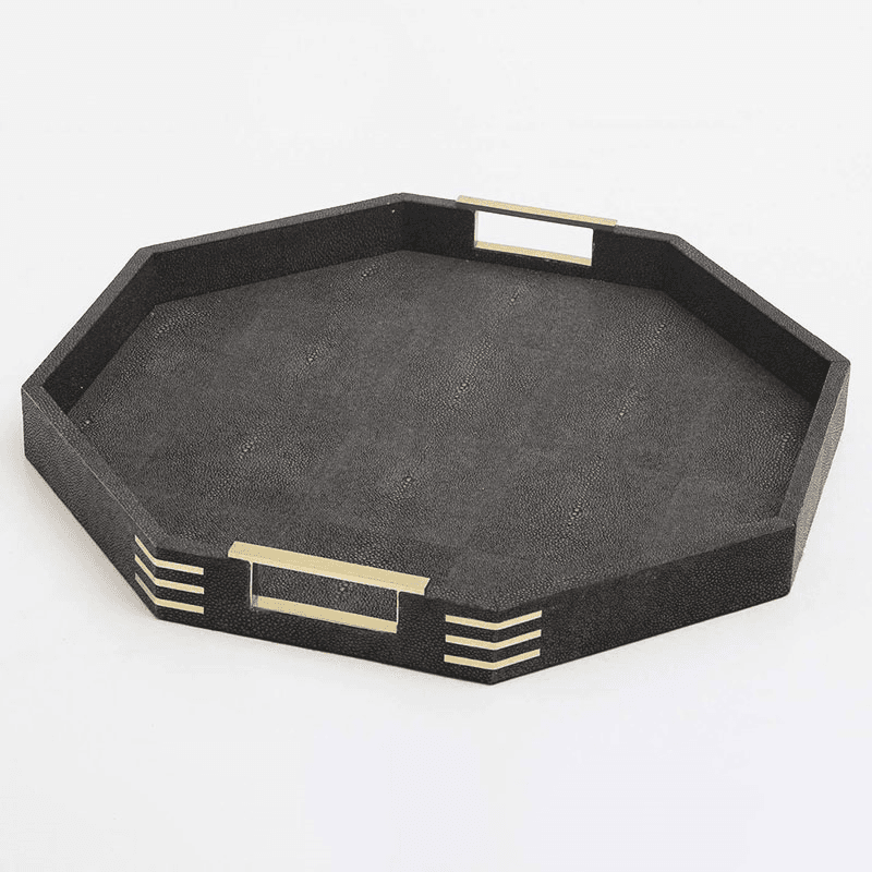 Holmes Octagonal Tray, D50cm, Seal Brown Shagreen