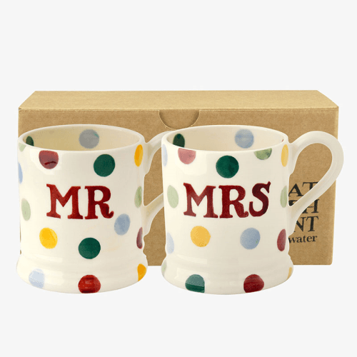 Image showing the Polka Dot Set of 2 Mr & Mrs Mugs, 300ml, Cream product.