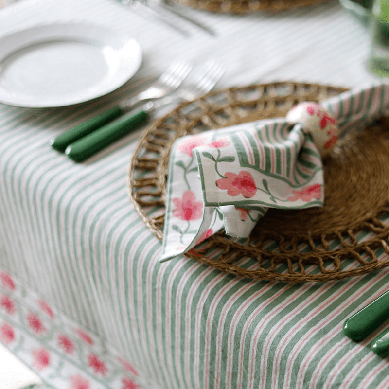 Suzani Stripe Tablecloth, 150 x 250cm, Green