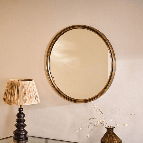 Image showing the Almora Round Mirror, D62cm, Antique Brass product.