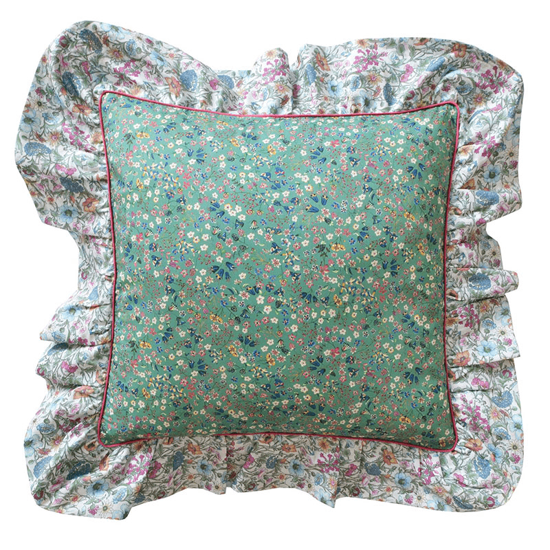 Donna Leigh Ruffle Piped Cushion, 40cm, Green