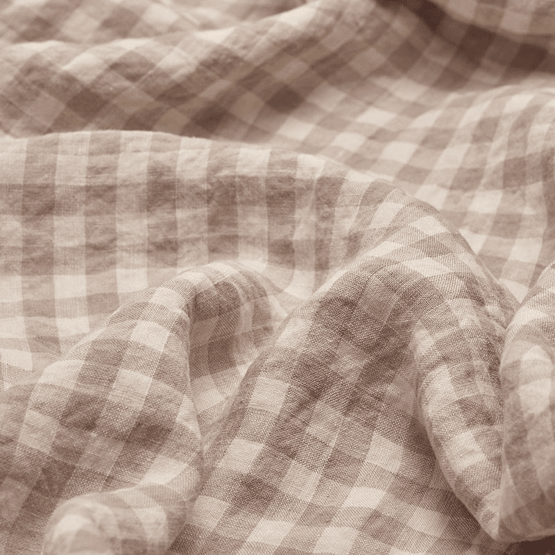 Gingham Linen Pillowcase Pair, Standard, Mushroom