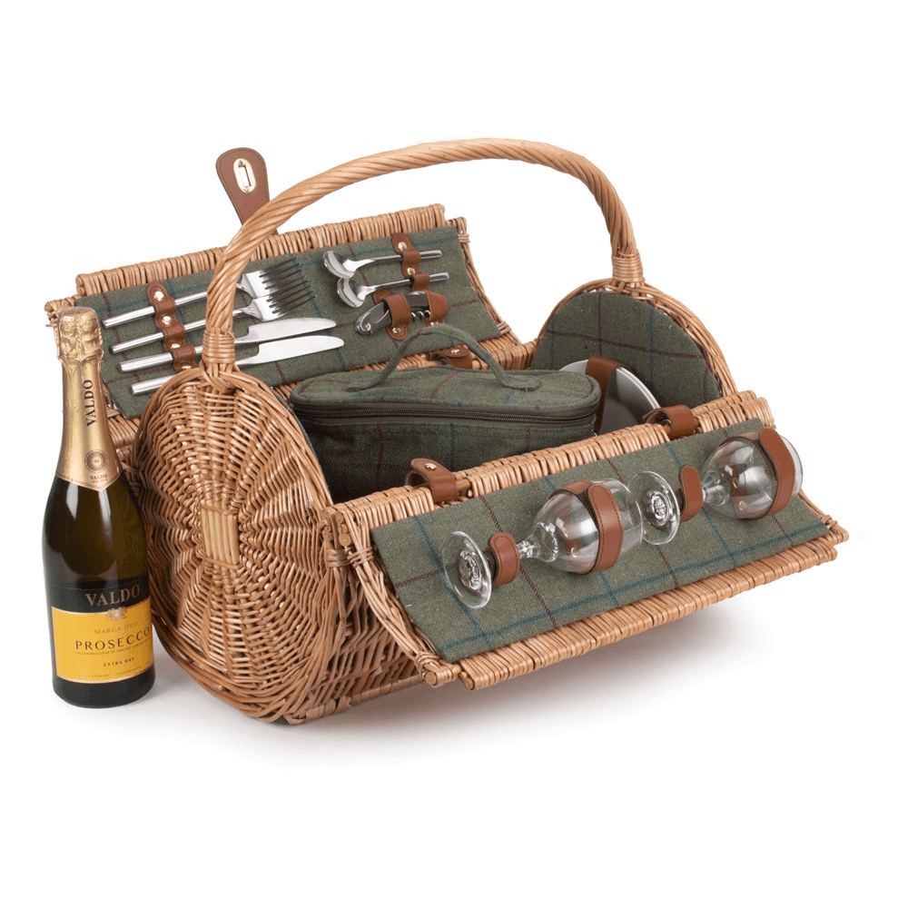 Green Tweed Picnic hamper 2 person, H42 xW30 x L46cm, Green/Brown