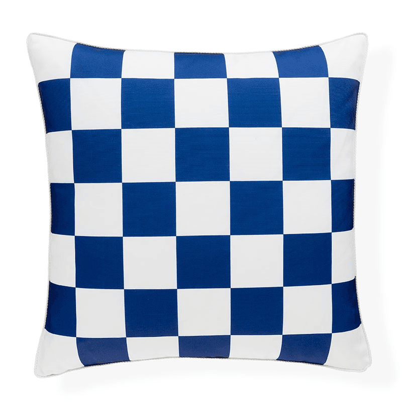 Checkerboard Outdoor Cushion, 51 x 51cm, Blue/Green
