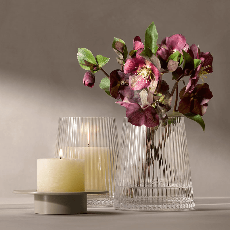 Beacon Candle Holder, H14cm, Concrete Grey & Clear