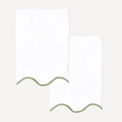 Image showing the Amelia Scalloped Pair of Hand Towels, Asparagus product.