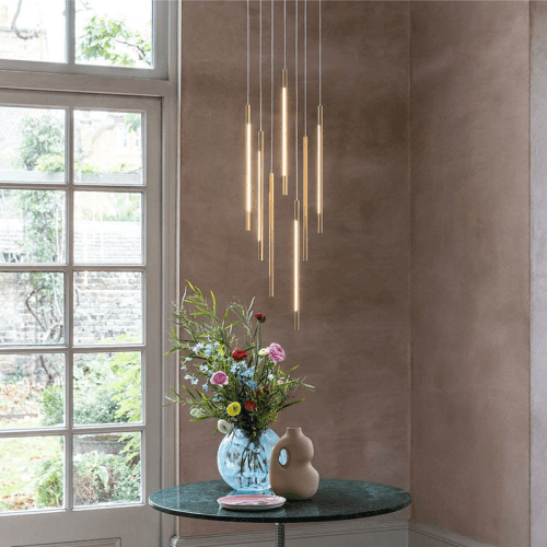 Image showing the Saber LED 7 Light Cluster Pendant Chandelier, H50cm, Gold product.