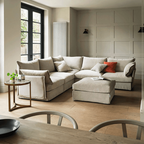 Image showing the Model 06 Linen Corner Sofa With Chaise, Pumice product.
