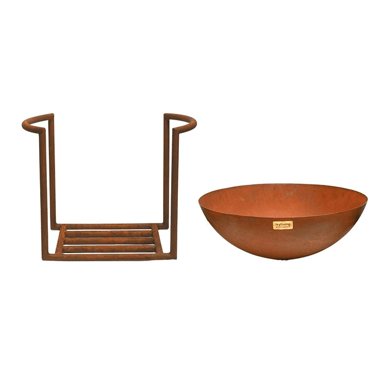 Outdoor cast iron firebowl on stand, W57cm, Rust