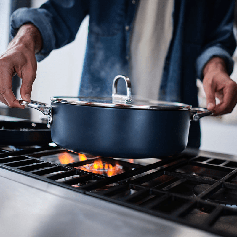 Space Folding Ceramic Non-Stick Casserole Pan & Lid, 28cm, Midnight Blue