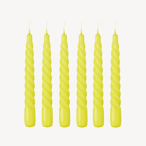 Image showing the Twist Set of 6 Dinner Candles, H20cm, Bumblebee Yellow product.