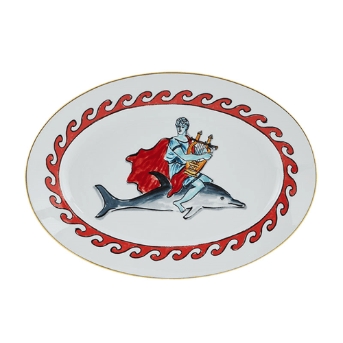 Image showing the Il Viaggio Di Nettuno - Dolphin Oval flat platter, 34cm product.