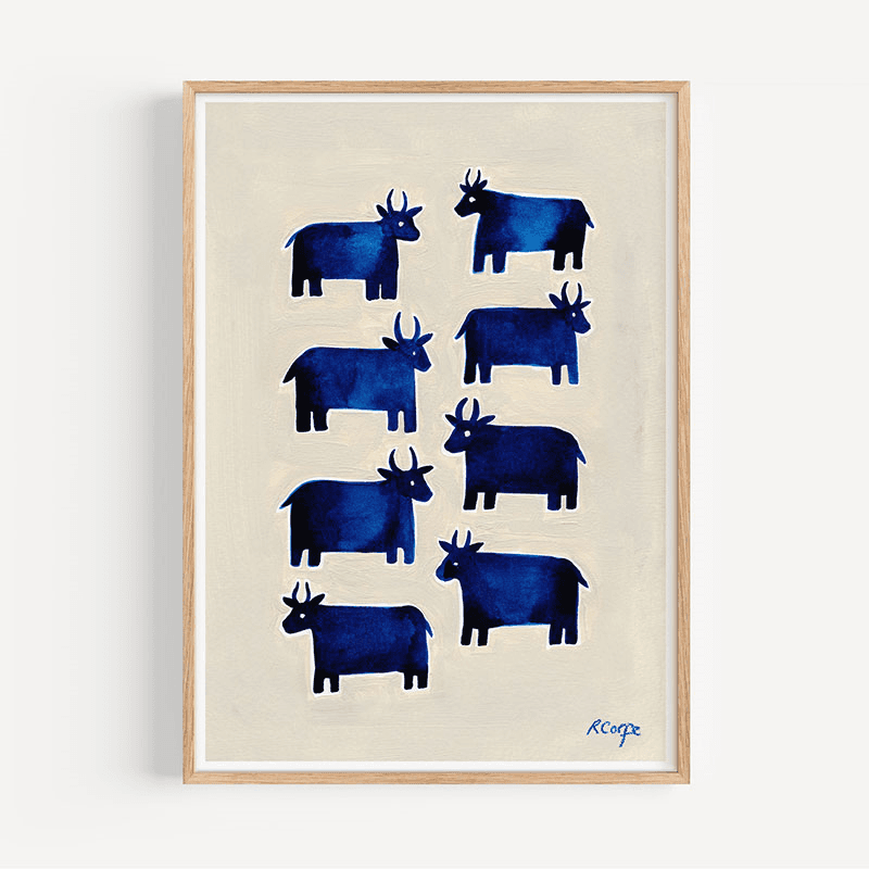 Cows Print, A3, Blue