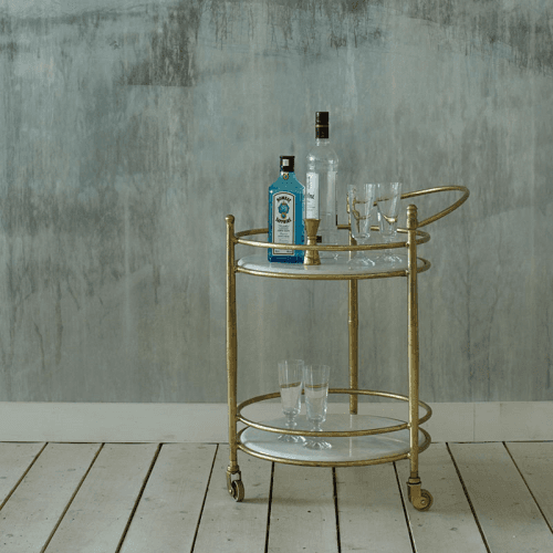 Image showing the Round drinks trolley, H68 x W58 x D46cm, Gold product.