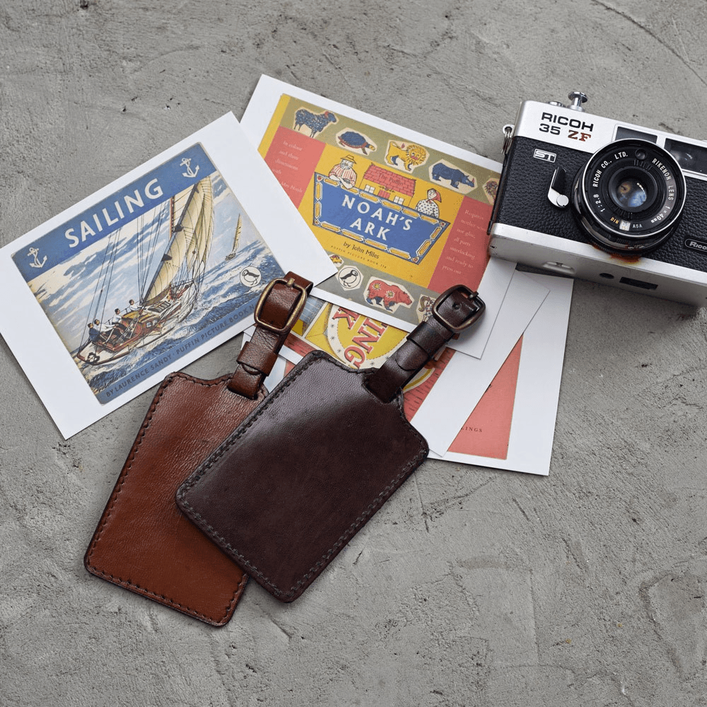 Leather Embossed Luggage Tag, Conker Brown