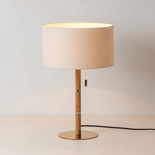 Image showing the Disk Table Lamp, H51cm, Brass & Wood product.