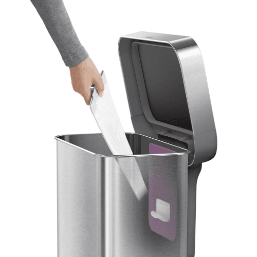 Image showing the Rectangular pedal bin, H65.5cm - 45 litre, Brushed Stainless Steel product.