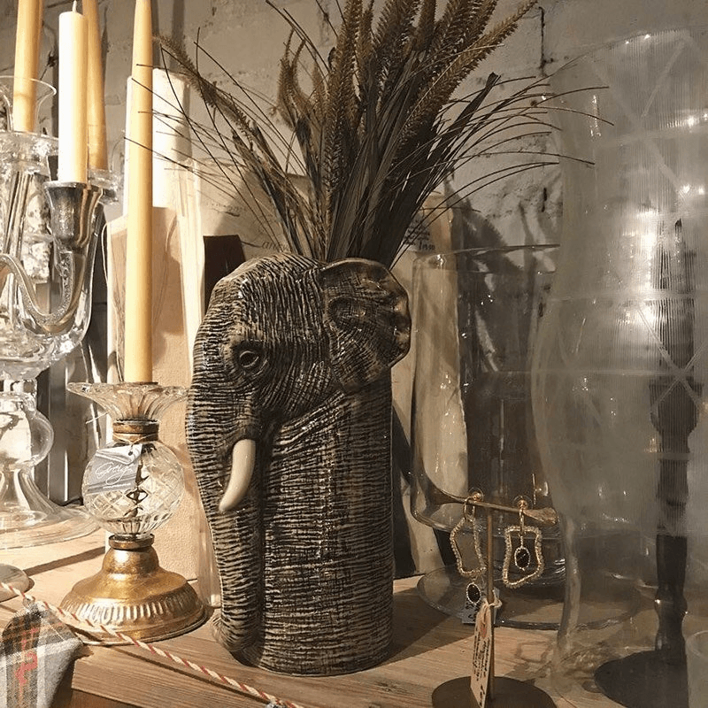 Elephant Large Flower Vase, H28cm, Grey