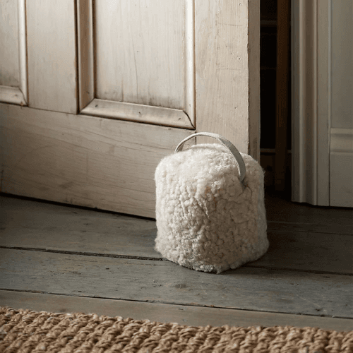 Image showing the Curly Sheepskin Door Stop, H15cm x W14cm x L14cm, Oatmeal product.