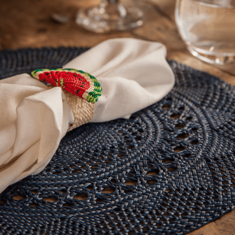 Classic Set of 2 Open Weave Placemats, D30cm, Midnight Blue