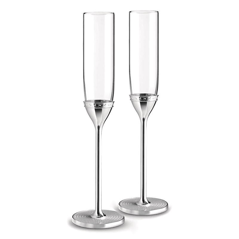 Vera Wang - With Love Pair of toasting flutes, 6 x 6 x 27cm, Silver Plate
