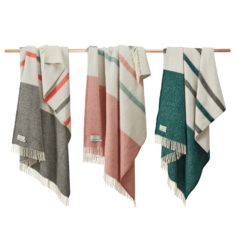 Brecon Pure Wool Throw, 150 x 183cm, Dusty Pink & Sea Green