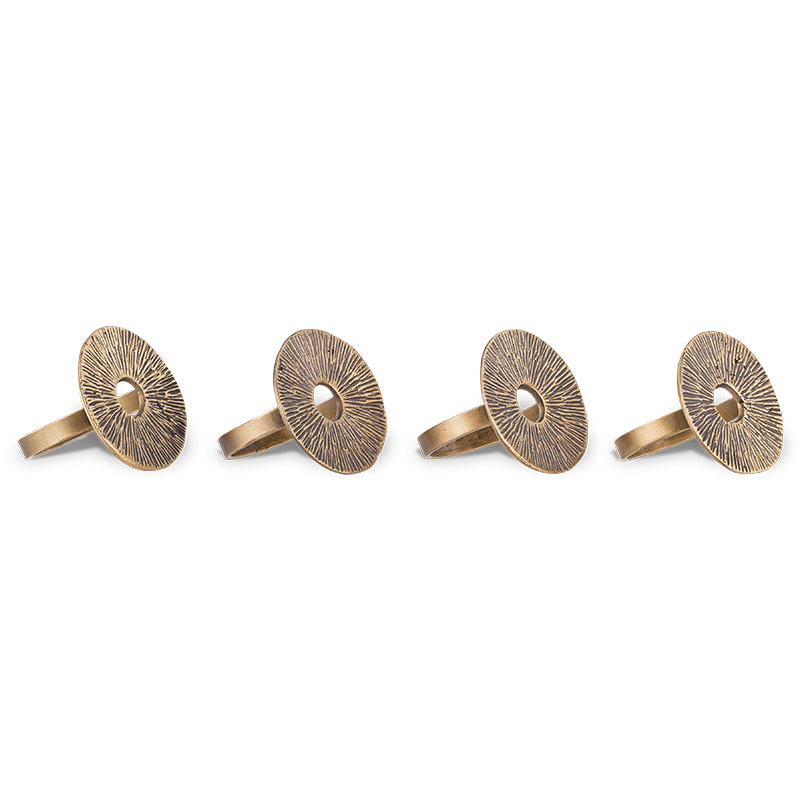 Dankuni Set of 4 Napkin Rings, D4cm, Antique Brass