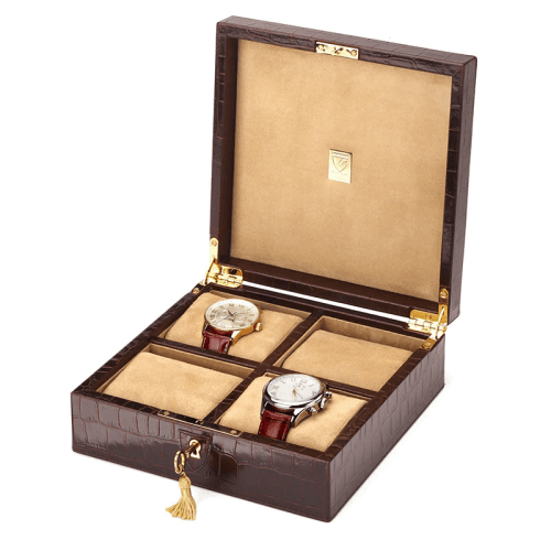 Image showing the Square 4 Watch Box, L20.5 x W20.5cm, Amazon Brown Croc product.