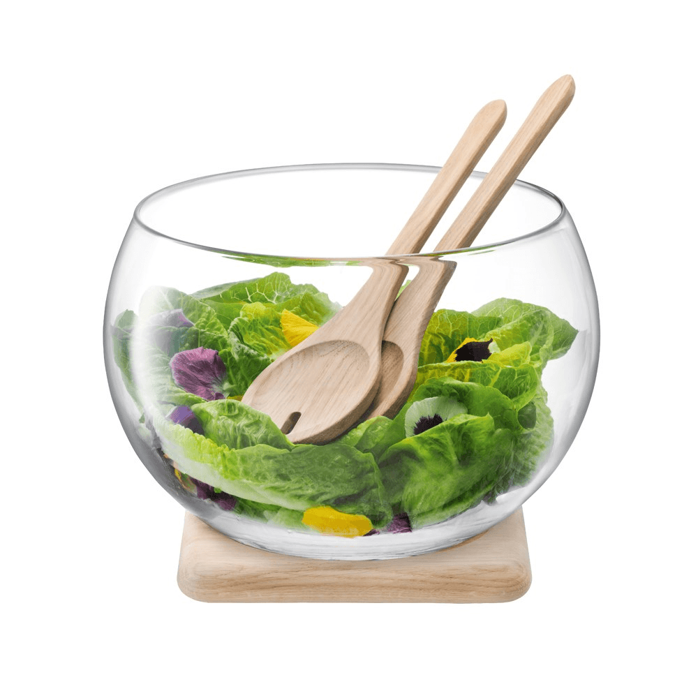 Serve Salad set & oak base, 18cm