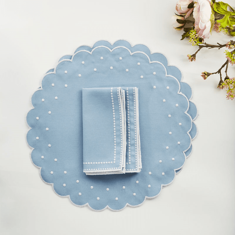 Daisy Set of 2 Placemat & Napkins, 40cm, Blue