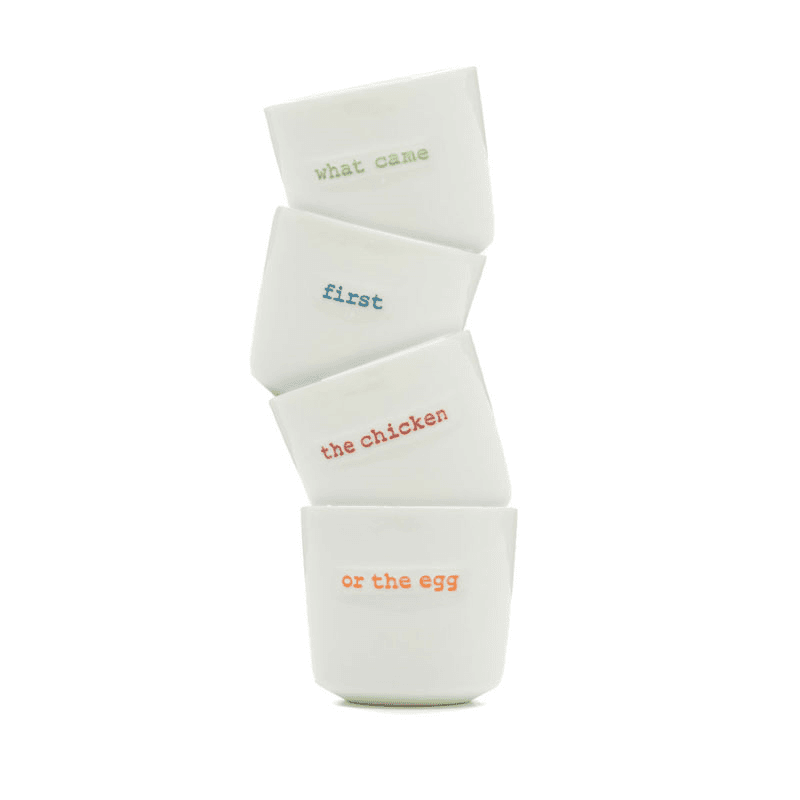 Word- Egg Cups "What Came First...", Set of 4